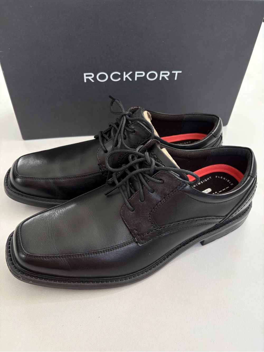 New Rockport Men's 10W Black Apron Toe Leader 2 Leather Dress Shoes
